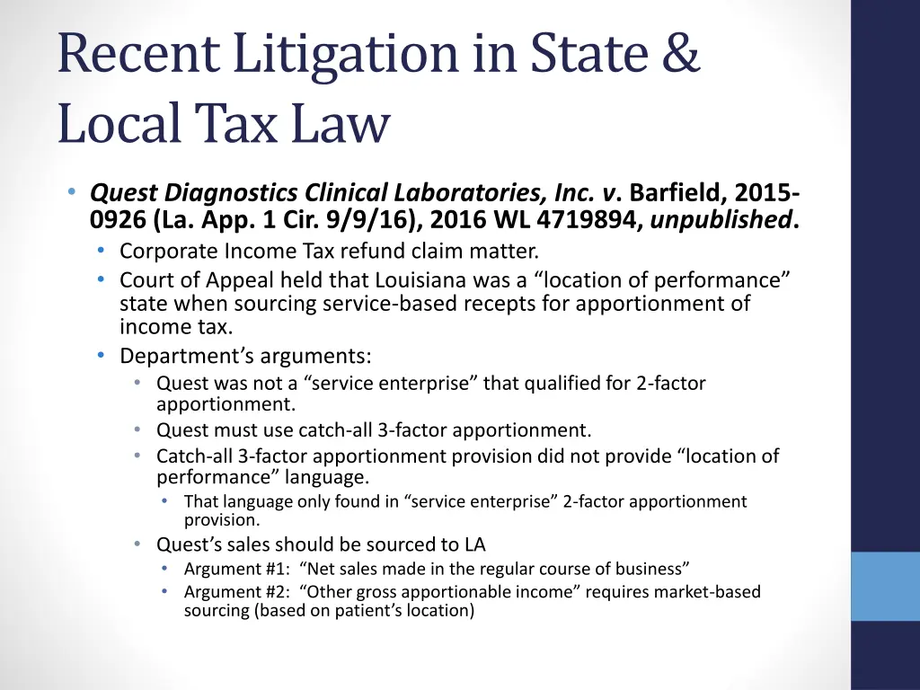recent litigation in state local tax law