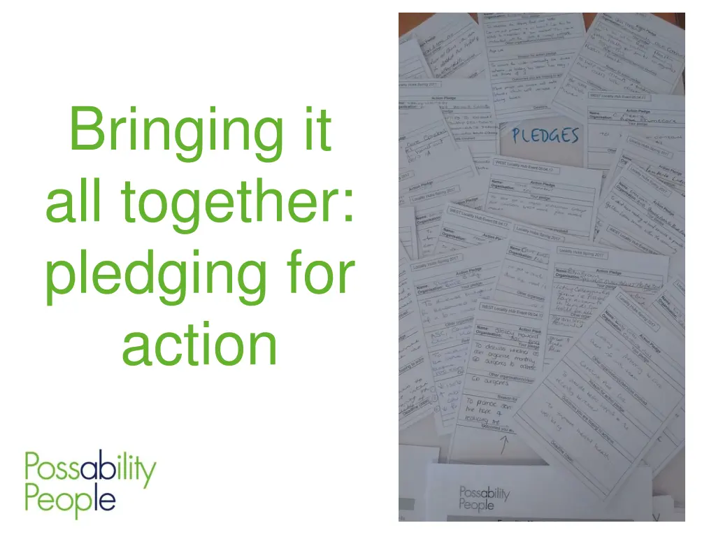 bringing it all together pledging for action