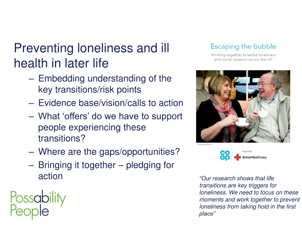 preventing loneliness and ill health in later