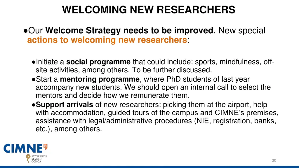 welcoming new researchers