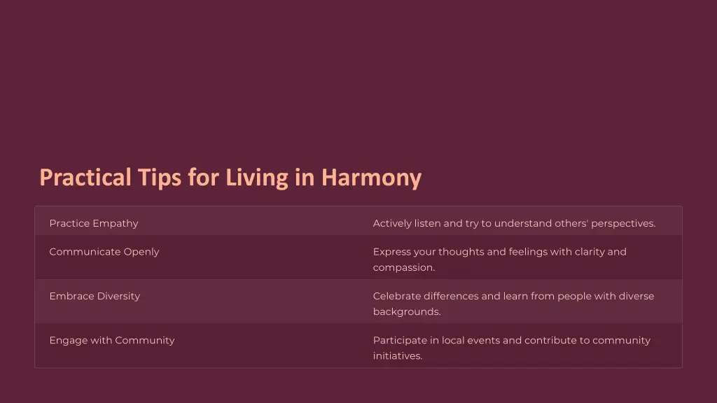 practical tips for living in harmony