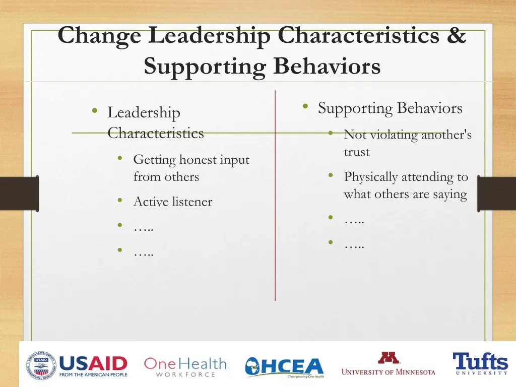 change leadership characteristics supporting
