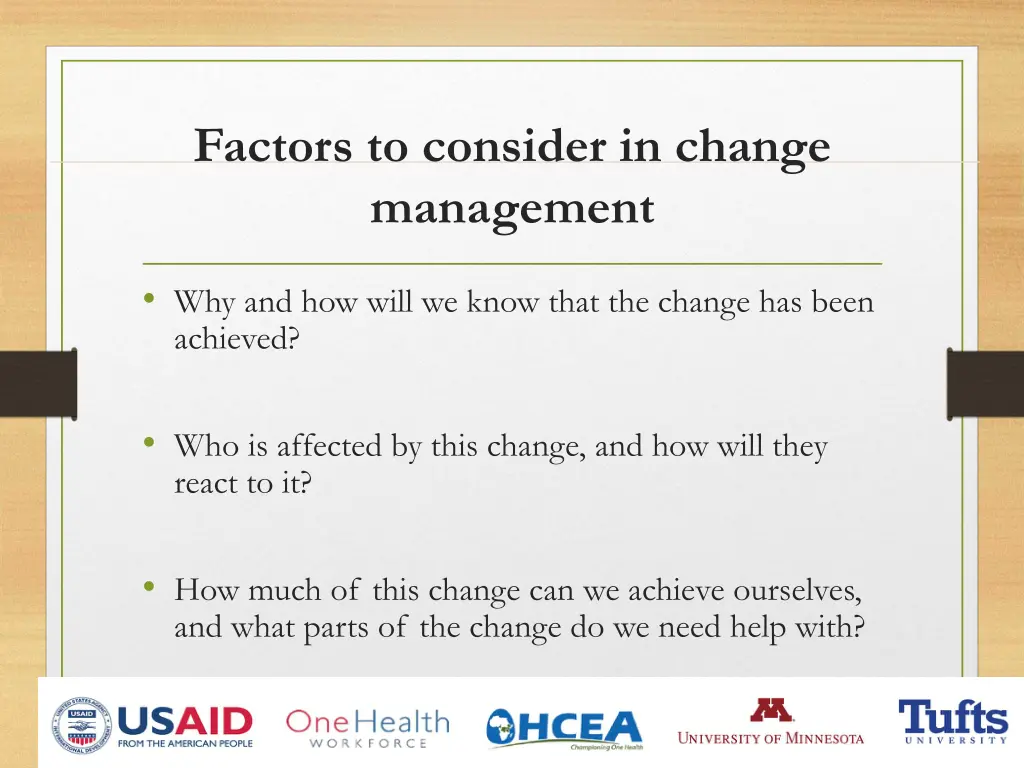 factors to consider in change management