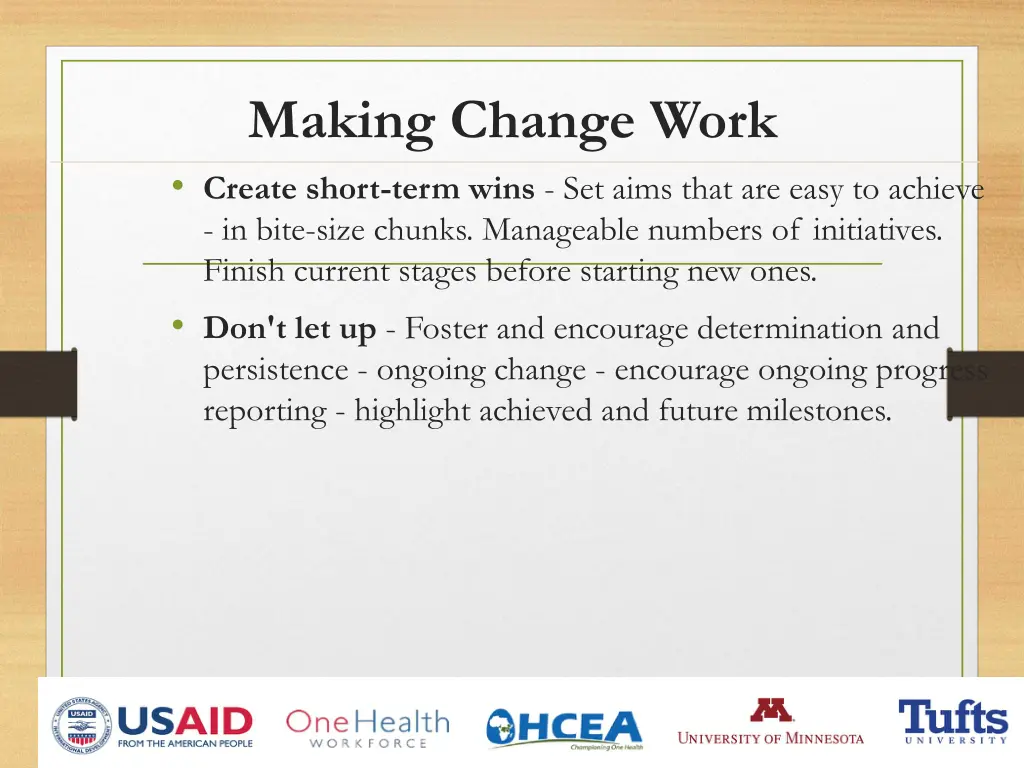 making change work create short term wins