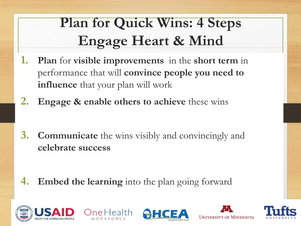 plan for quick wins 4 steps engage heart mind