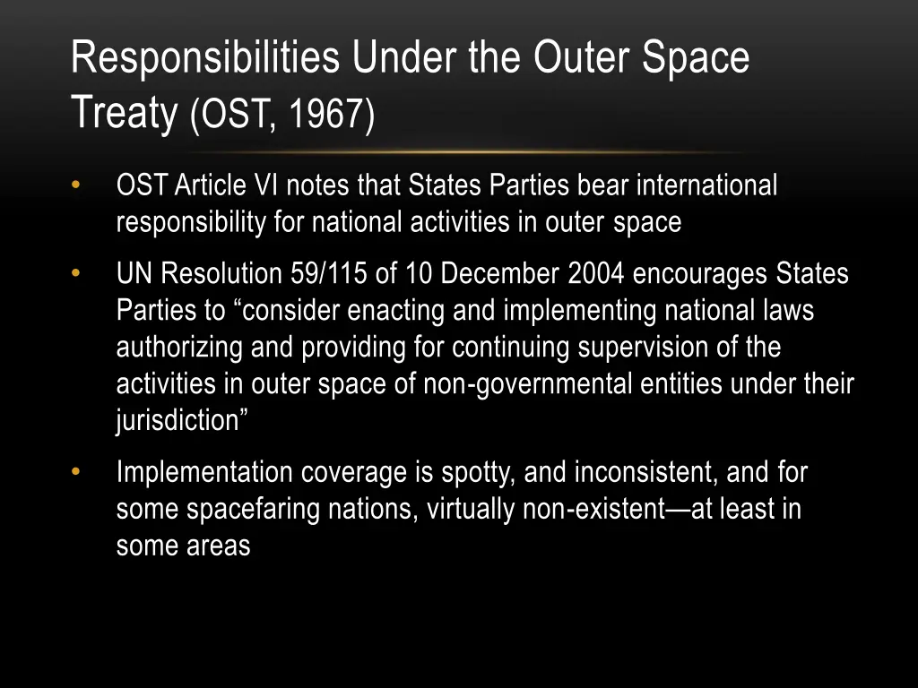 responsibilities under the outer space treaty