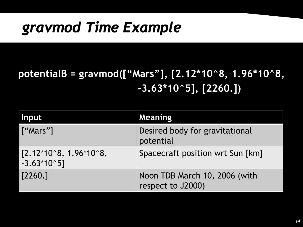 gravmod time example