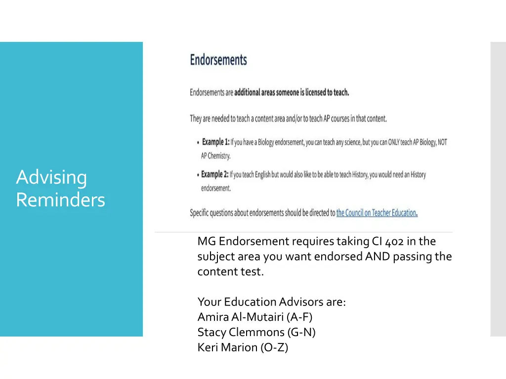 advising reminders