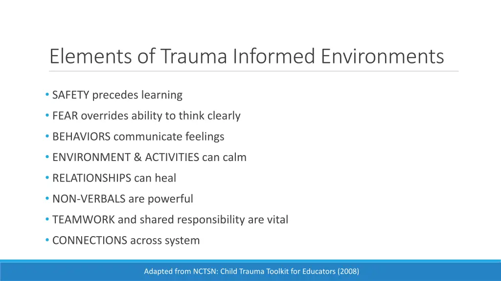 elements of trauma informed environments
