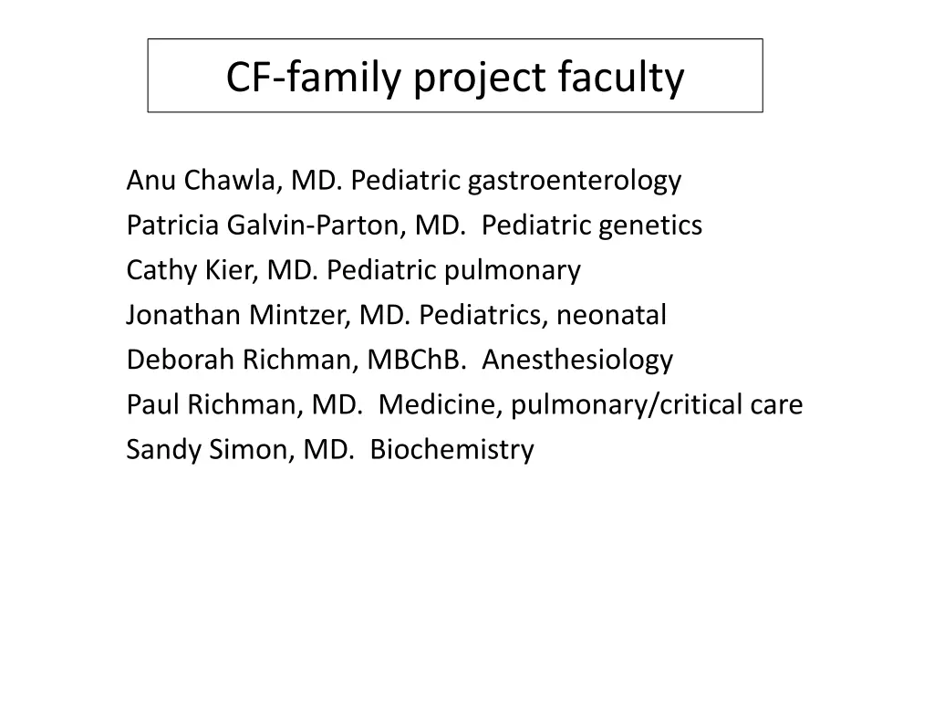 cf family project faculty