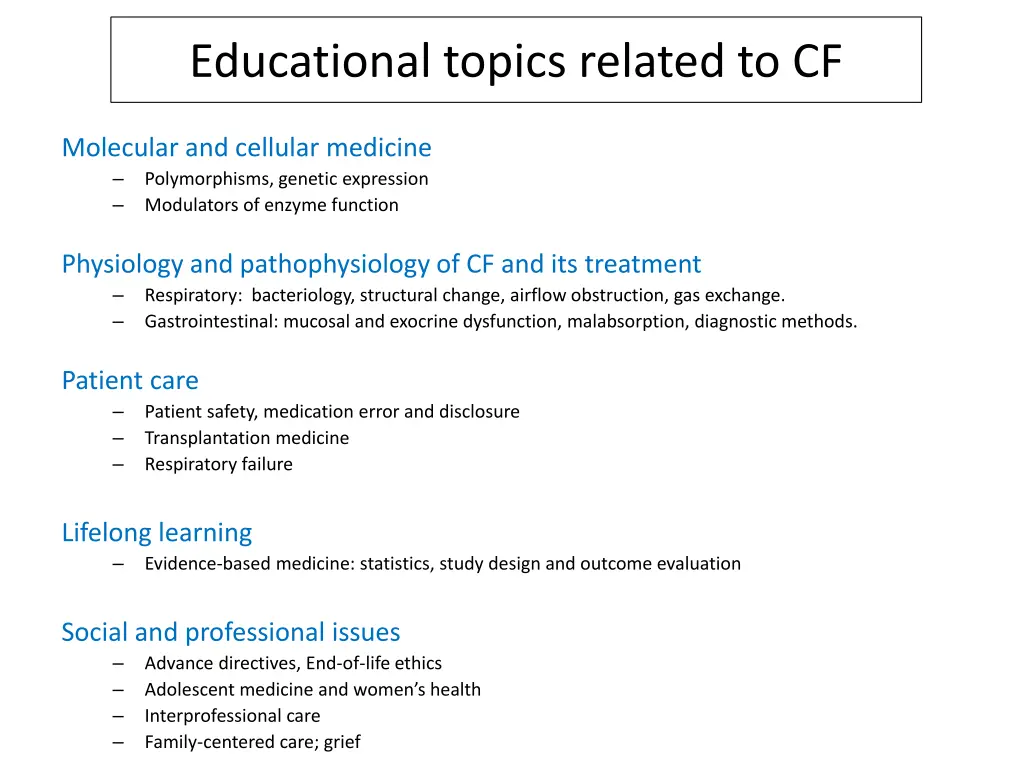 educational topics related to cf