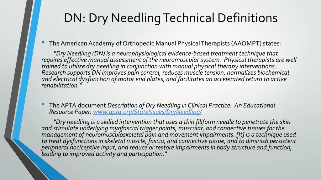 dn dry needling technical definitions