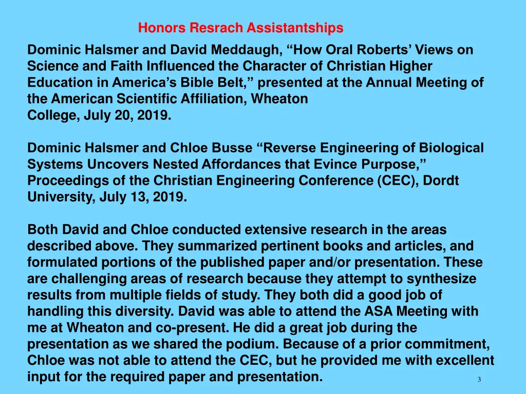 honors resrach assistantships