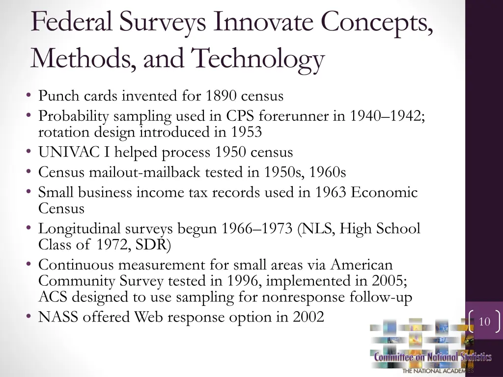 federal surveys innovate concepts methods