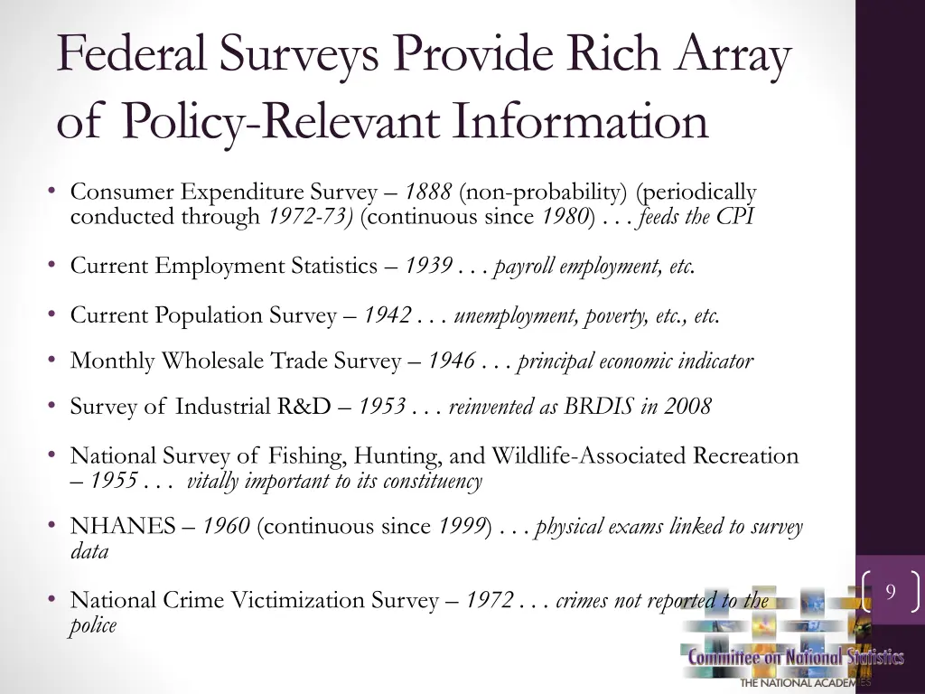 federal surveys provide rich array of policy