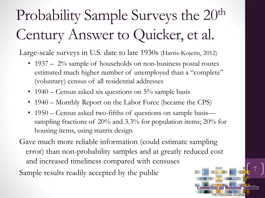 probability sample surveys the 20 th century