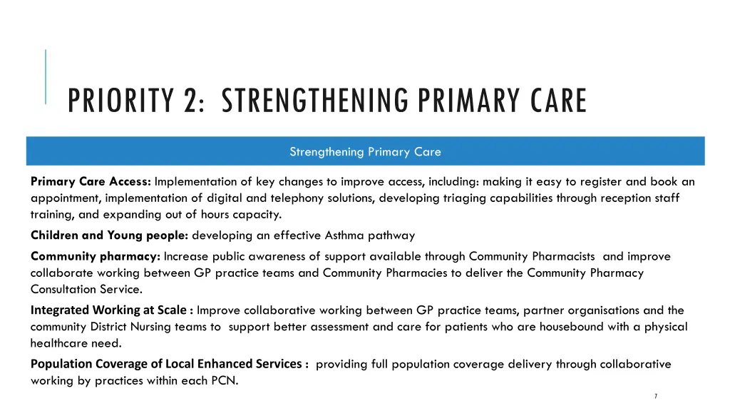 priority 2 strengthening primary care