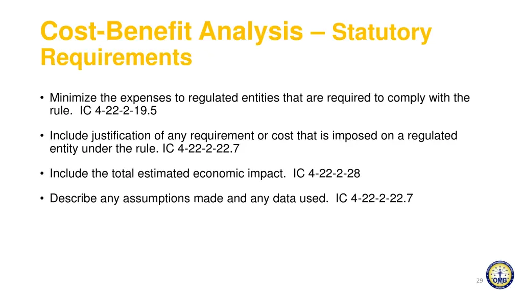 cost benefit analysis statutory requirements