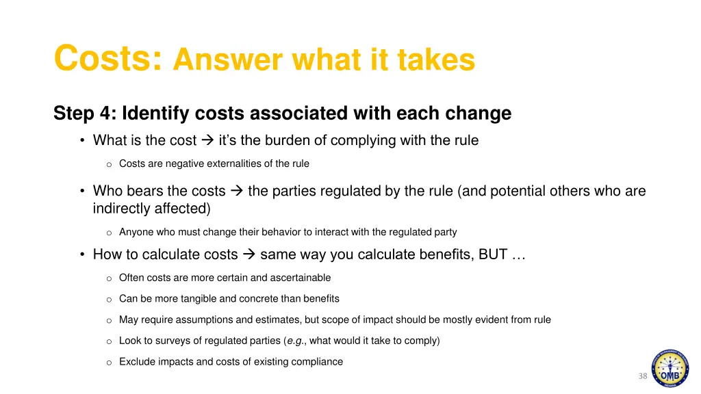costs answer what it takes