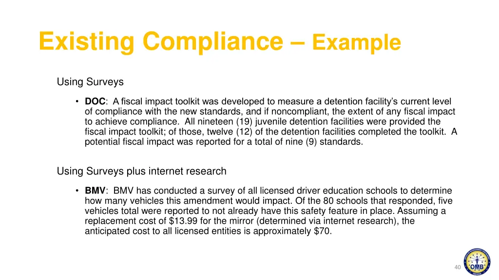 existing compliance example 1