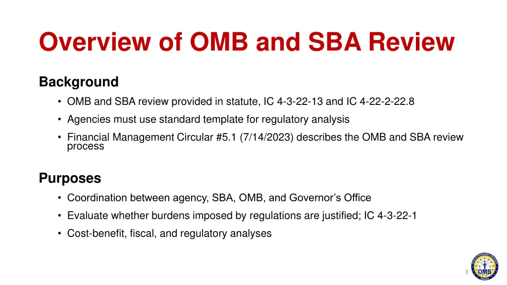 overview of omb and sba review