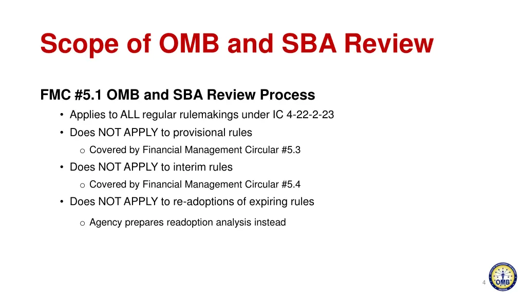 scope of omb and sba review