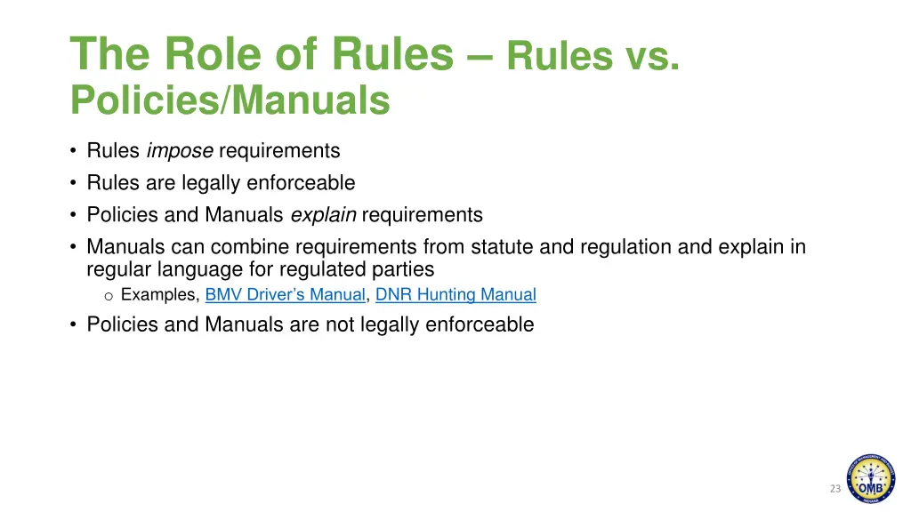 the role of rules rules vs policies manuals