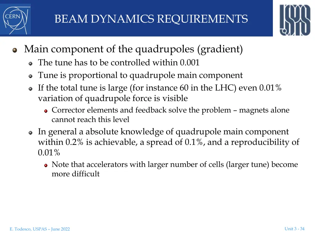 beam dynamics requirements 1