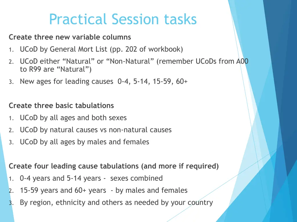 practical session tasks