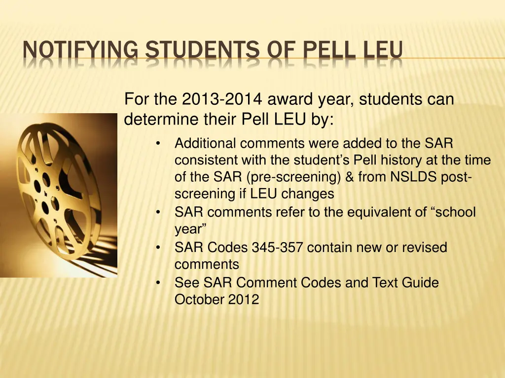 notifying students of pell leu