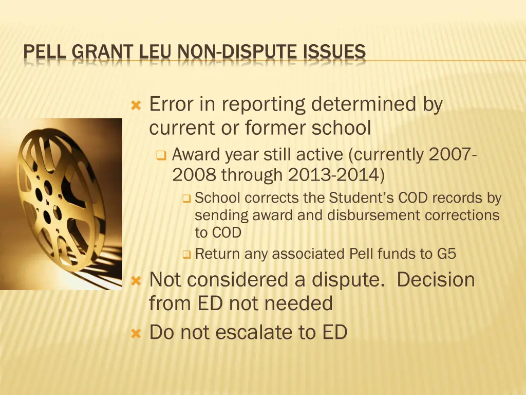 pell grant leu non dispute issues