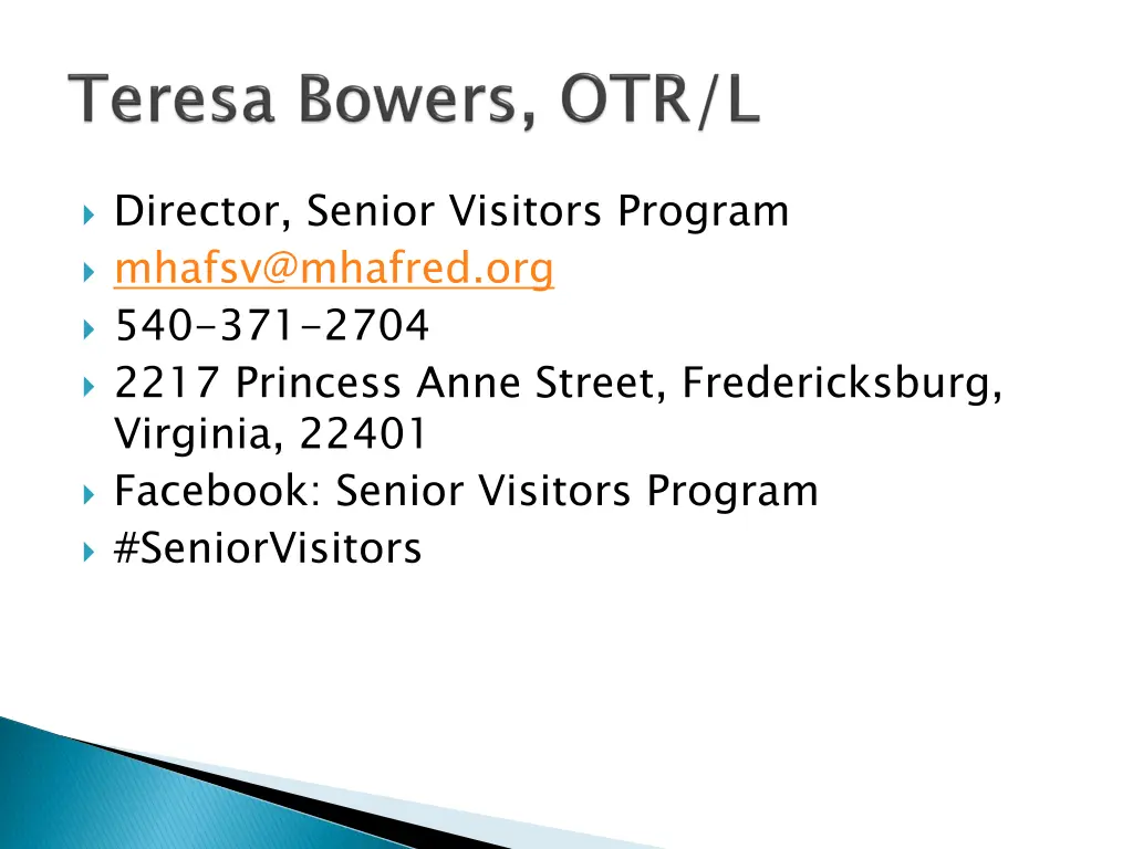 director senior visitors program mhafsv@mhafred 1