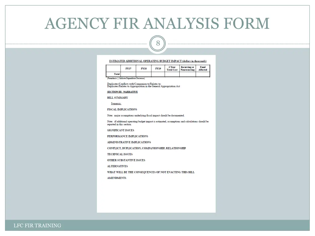 agency fir analysis form 1
