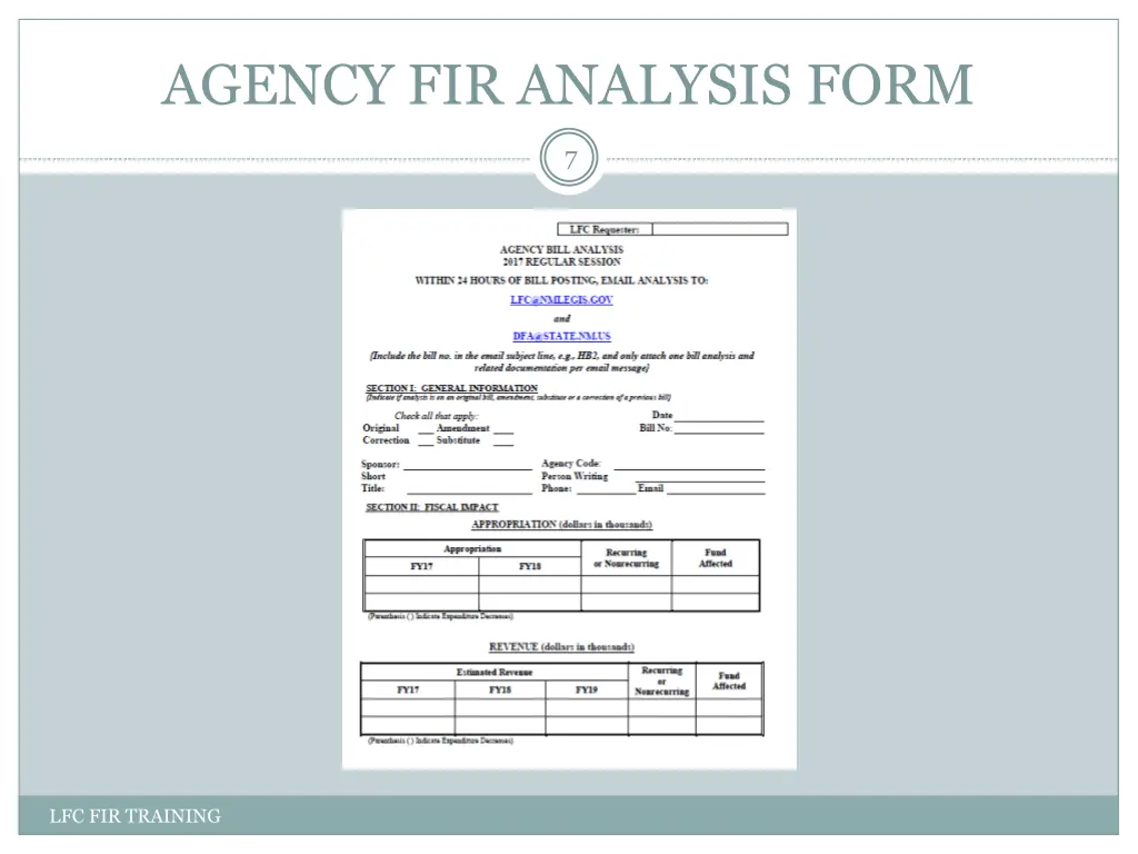 agency fir analysis form