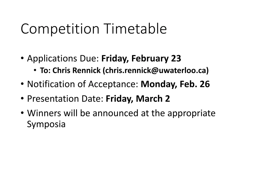 competition timetable