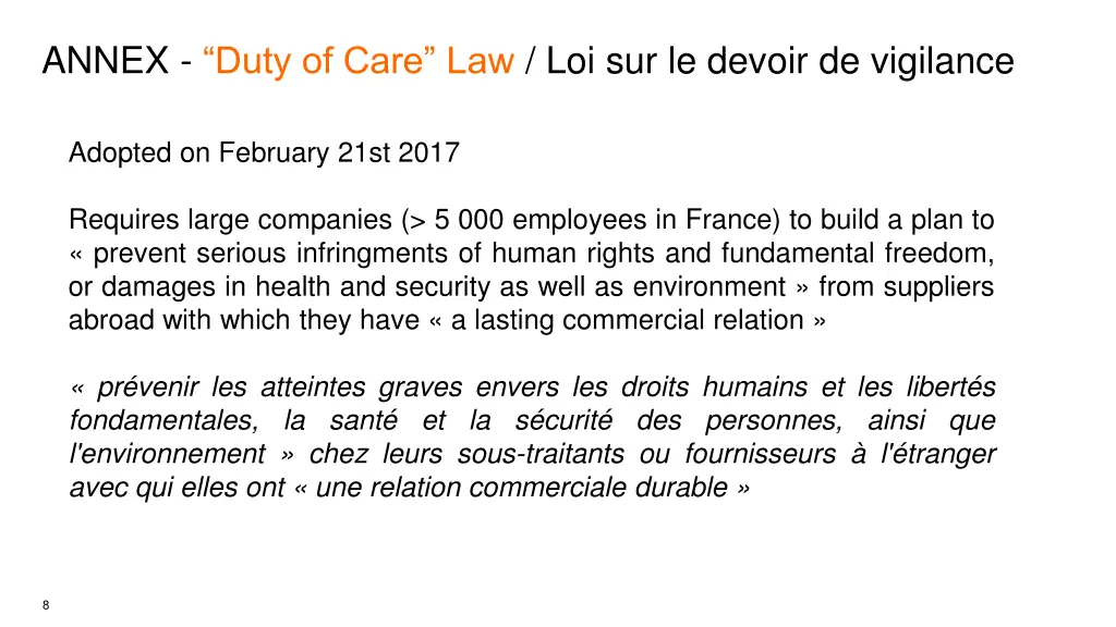 annex duty of care law loi sur le devoir