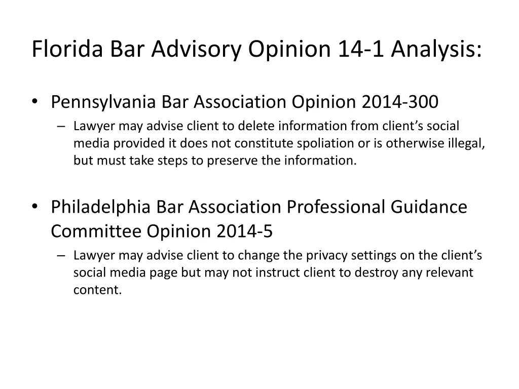 florida bar advisory opinion 14 1 analysis 1