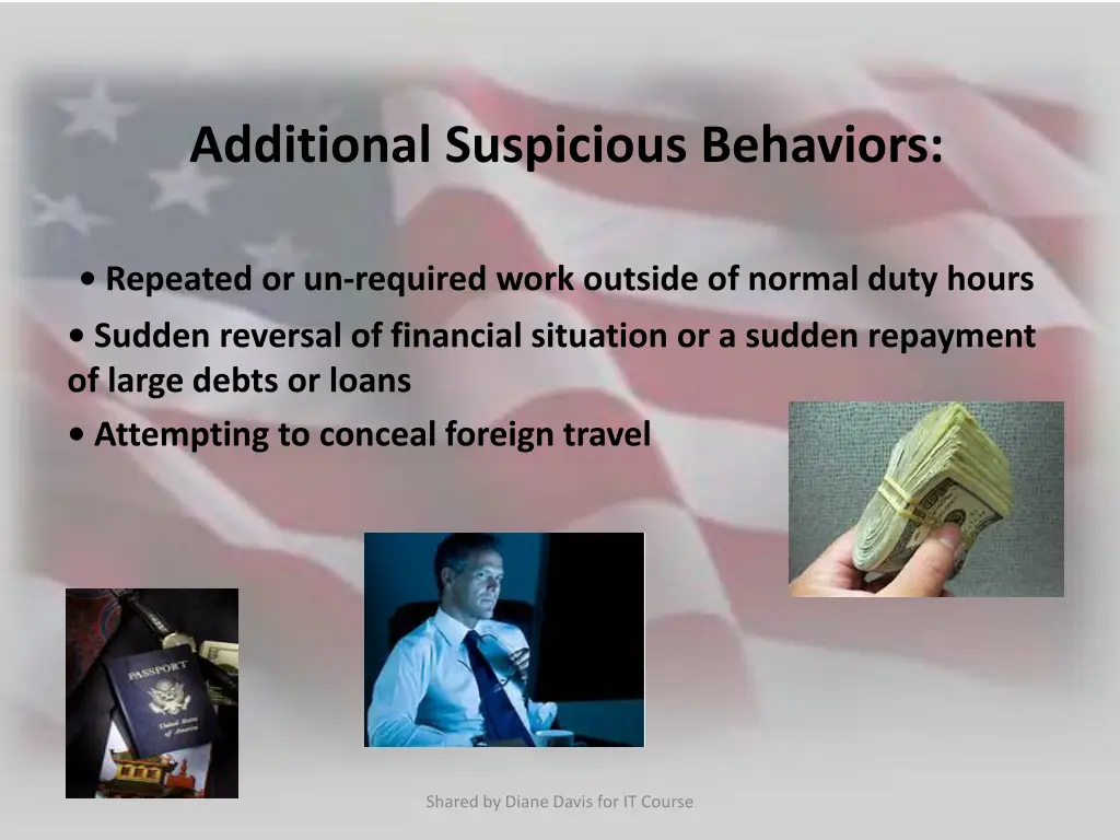 additional suspicious behaviors