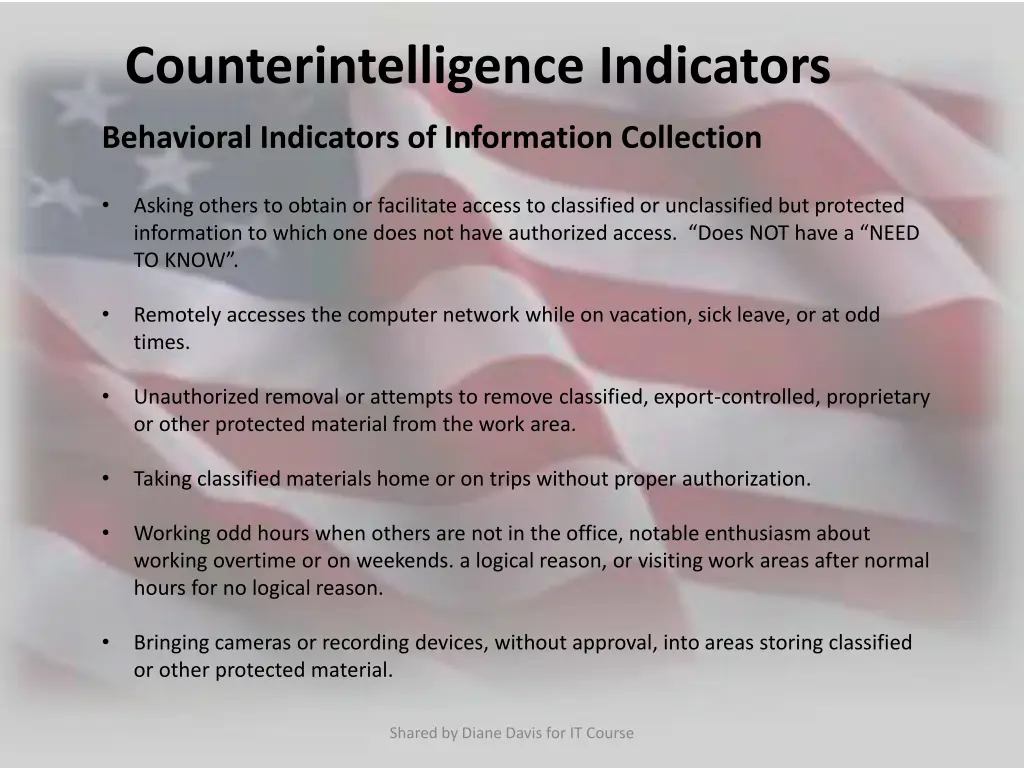 counterintelligence indicators 1