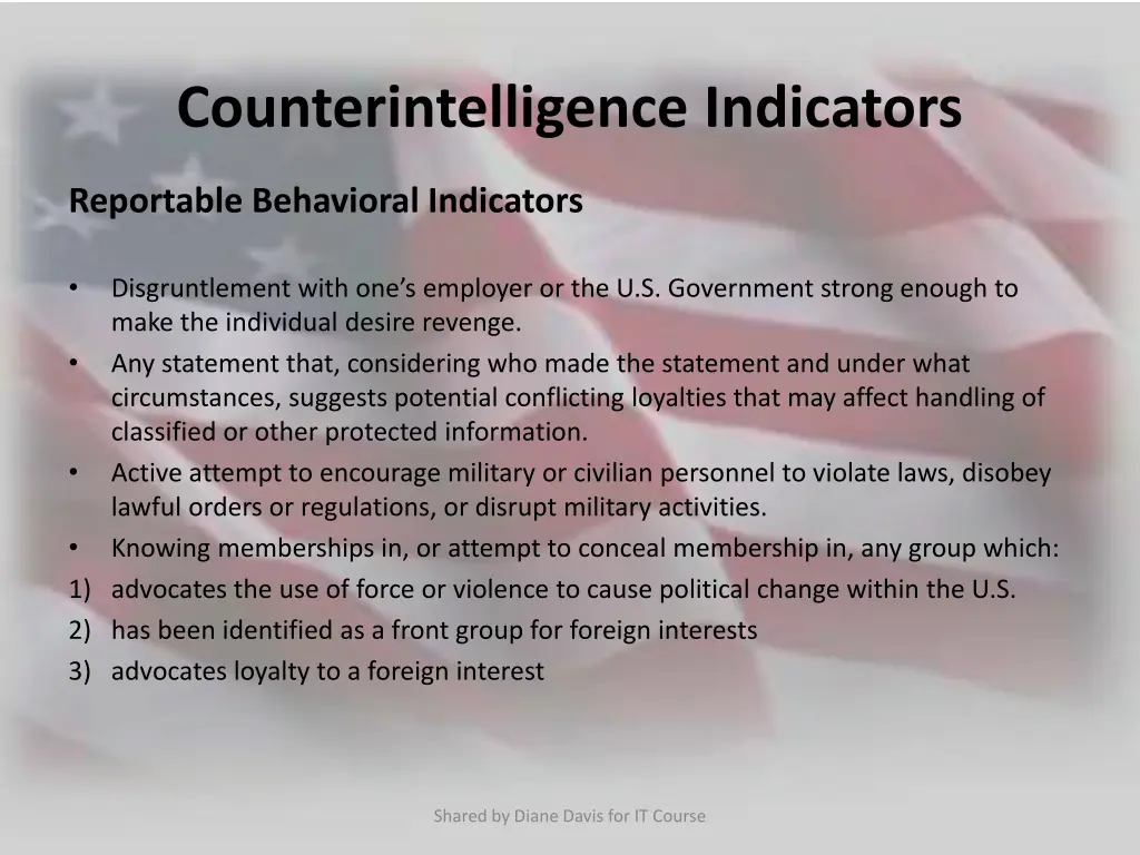 counterintelligence indicators