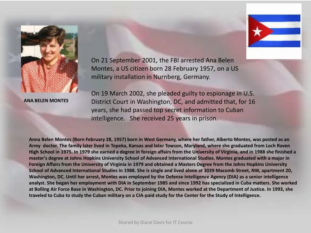 on 21 september 2001 the fbi arrested ana belen