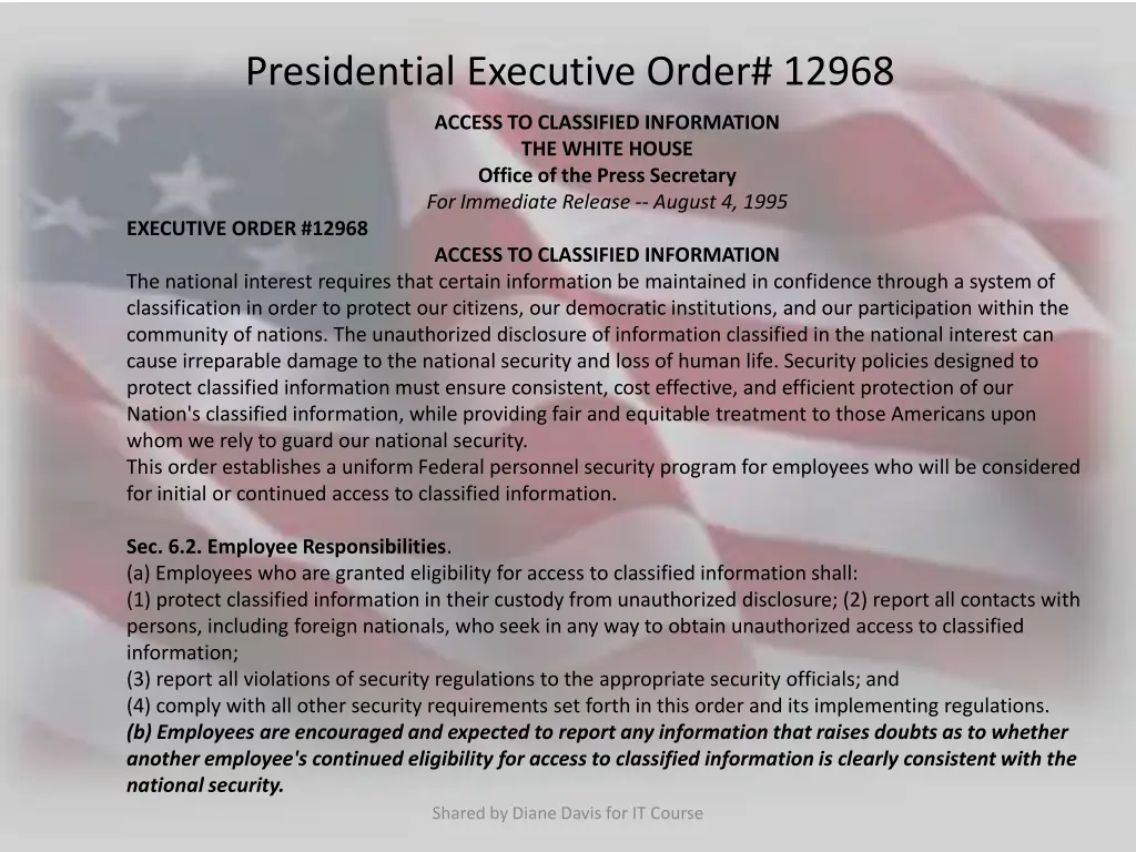 presidential executive order 12968 1