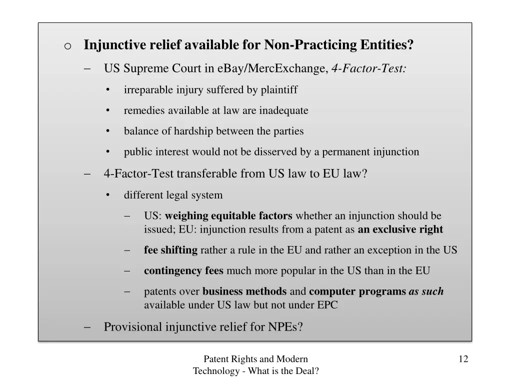 o injunctive relief available for non practicing