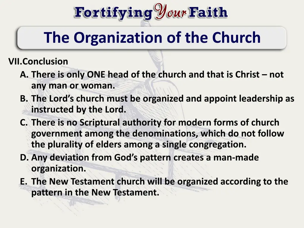 the organization of the church 12