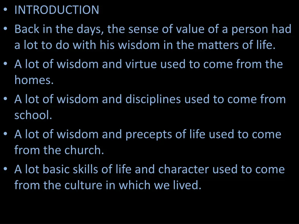 introduction back in the days the sense of value