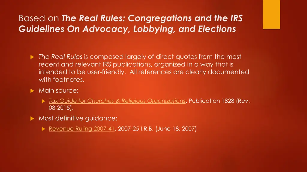 based on the real rules congregations