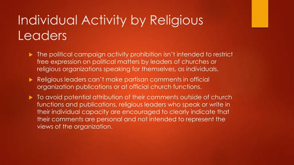 individual activity by religious leaders