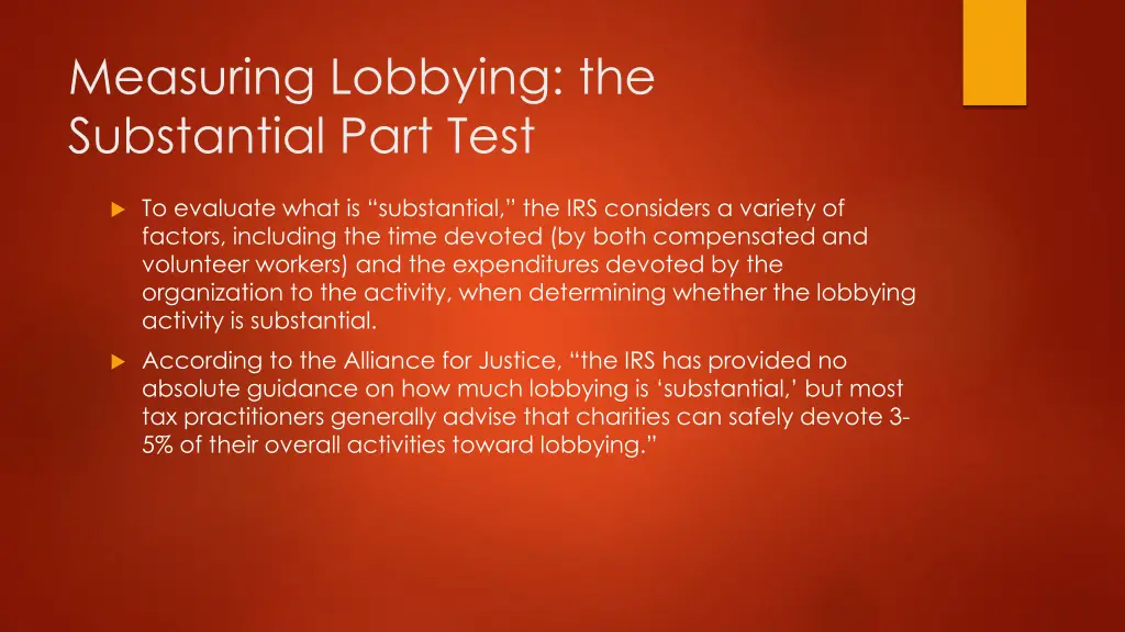 measuring lobbying the substantial part test