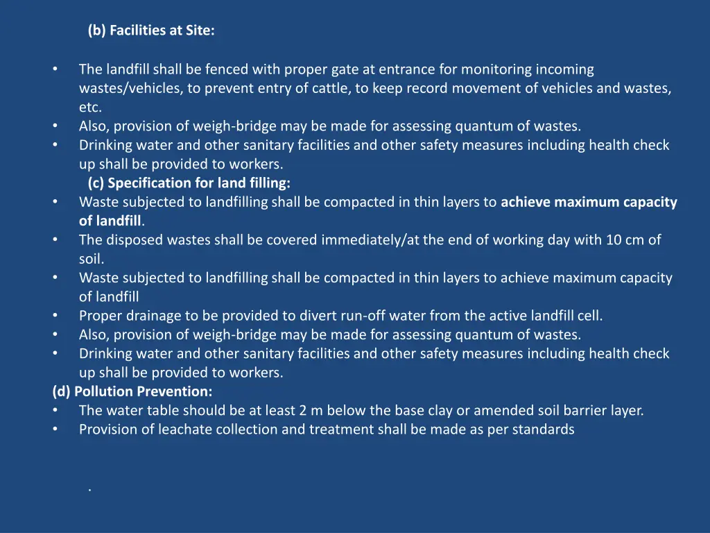 b facilities at site