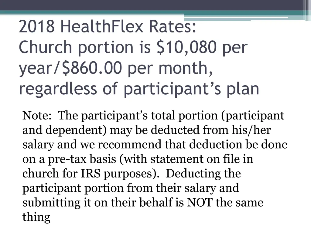 2018 healthflex rates church portion